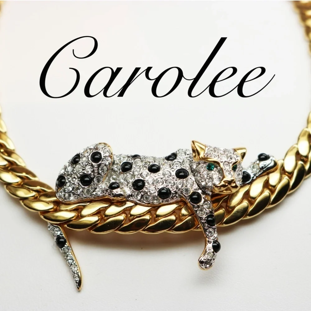 Duchess of Windsor ⚜️ Vintage Leopard Crystal Encrusted Necklace by Carolee 🐆 - Picture 2 of 16
